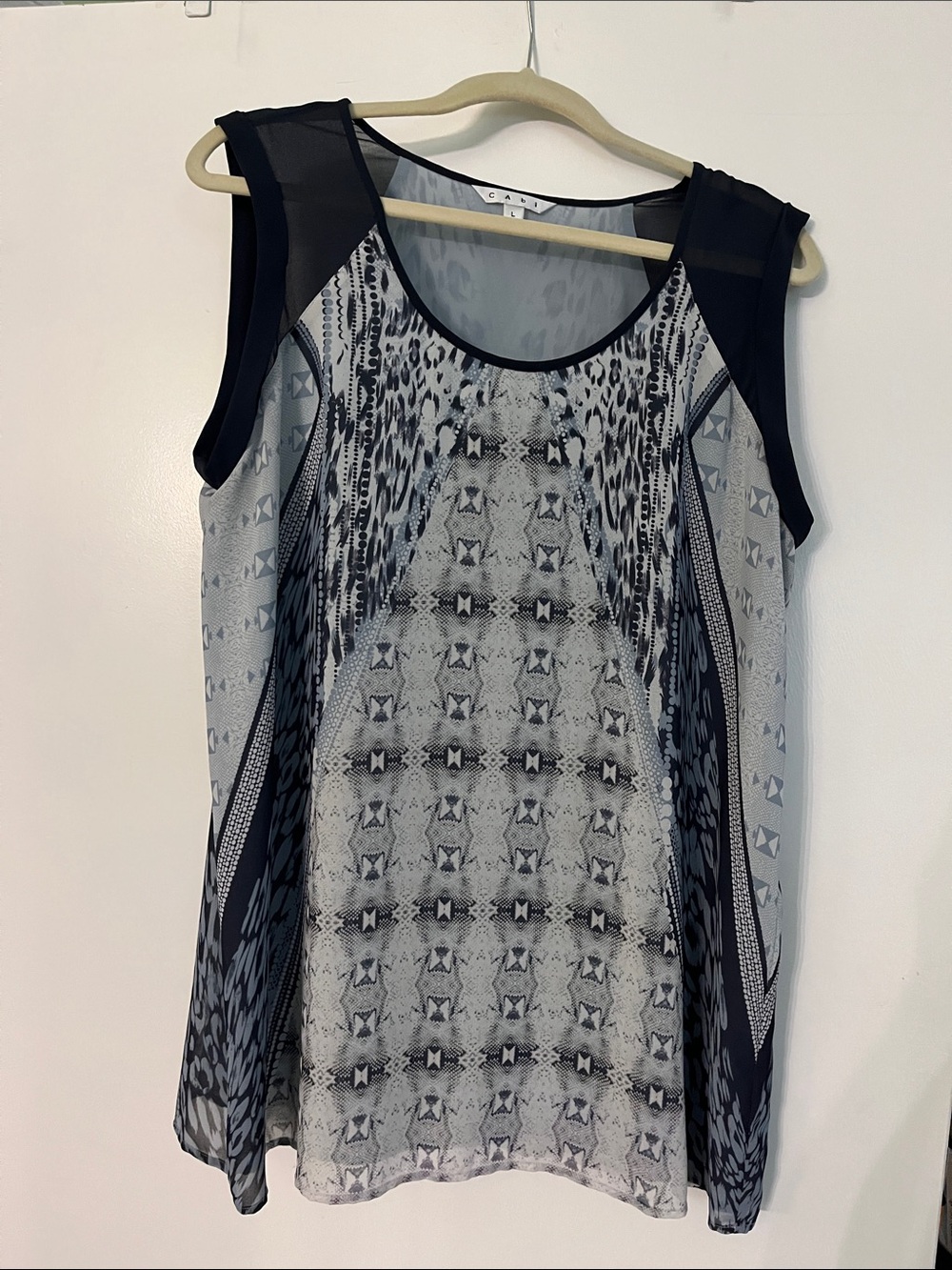 CAbi Black and White Printed Chiffon-Panel Camisole
